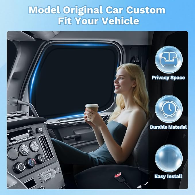 KUST Car Window Shades for Freightliner Cascadia 2018-2025 2026 Windshield Sun Shade Side Window Cover UV Block Privacy Protection Cascadia Accessories Foldable Front Rear Full Set 3PCS - Image 4