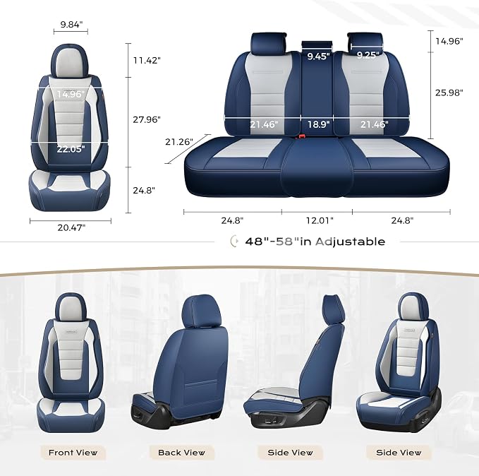 Coverado Car Seat Covers Front, Seat Covers for Cars, Waterproof 2-Pack Car Seat Cushions, Leather Carseat Seat Protectors, Universal Seat Covers Fit for Most Sedans SUV Pick-up Trucks(Blue&White) - Image 4