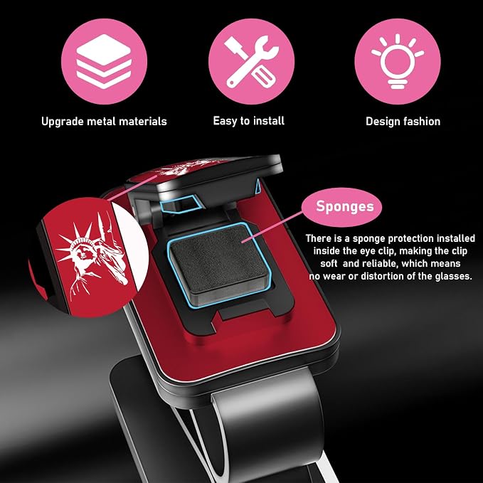 Ohleats Sunglasses Holder for Car Sun Visor, Statue of Liberty Metal Auto Eyeglass Hanger Clip, Multi-Function Ticket Card Clip Eyeglasses Mount, Car Accessories for Men Women (Red) - Image 5