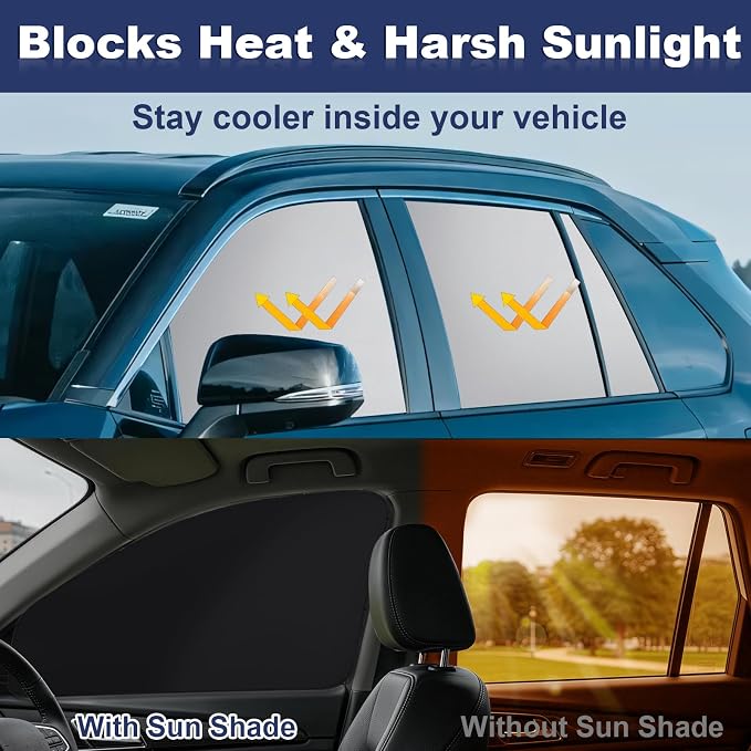 XCBYT Magnetic Car Window Shades for Side Window, 100% Blackout Privacy | 4-Pack Heat & UV protection reflective cooling for camping and work break. Fits iron frames only, measure first - Image 2