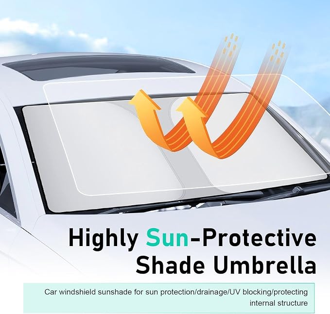 Car Windshield Sun Shade Umbrella, Sun Protection & Heat Insulation Shield, Foldable Quick Setup & Storage Front Window Cover, Reflecting Visor for Most Vehicles (Silver) - Image 6