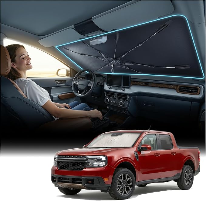 Nmoiss Windshield Sun Shade Umbrella for Ford Maverick 2022-2026 Accessories, [Vinyl Coating Heat Shield] Protect Car from Sun Rays & Heat Damage Keep Cool and Protect Interior by Nmoiss
