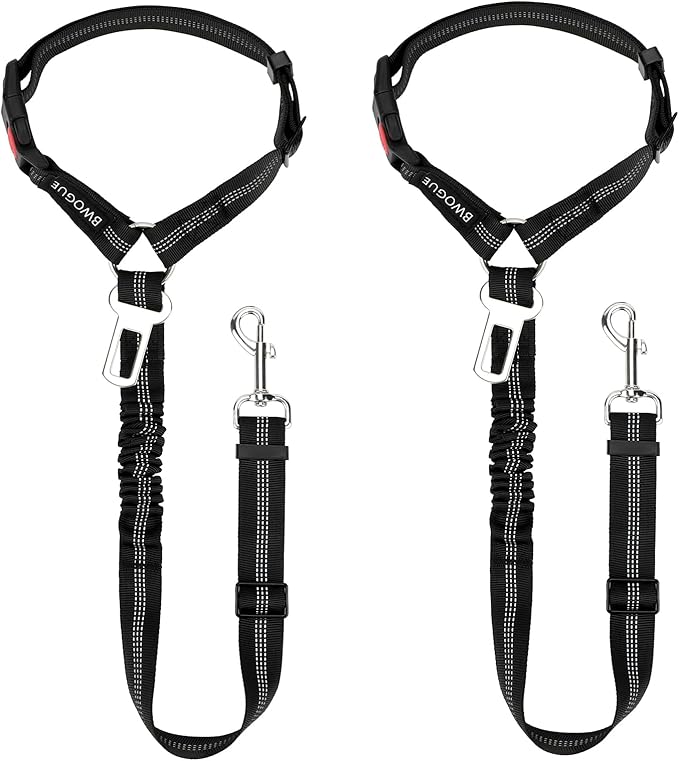 BWOGUE 2 Pack Dog Seat Belt for Car, Elastic Bungee Buffer Safety Leads | Headrest Loop for Car Travel, 18-30 in Adjustable, Headrest Restraint, Metal Buckle, Use with Dog Harness, Small-Large Dogs by BWOGUEPetHome