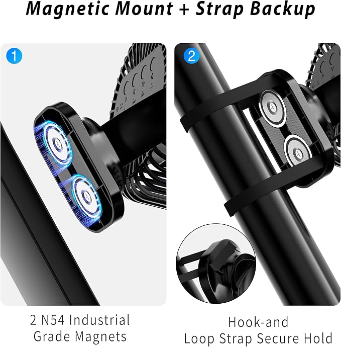 2-Pack Magnetic Golf Cart Fan with Misting & Light | Portable, for golf cart, workshop, camping & BBQ, fits Club Car, Yamaha & EZGO, gift set for golfers & DIYers - Image 2