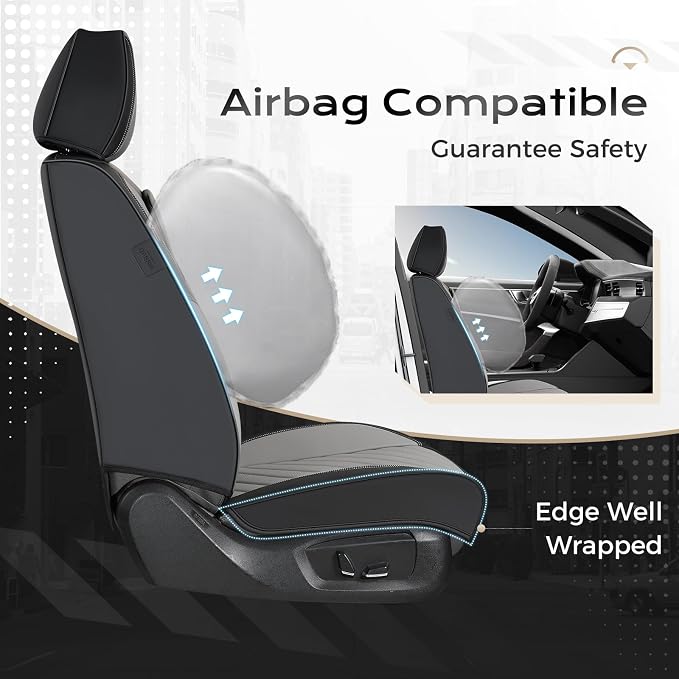 Coverado Car Seat Covers Full Set 5 pieces, Luxury Nappa Leather Seat Covers Universal Fit Waterproof Non-Slip Breathable Front & Back Automotive Seat Protectors for Cars, SUVs, Trucks - Image 4