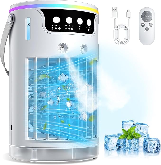 Portable Air Conditioners, Personal Evaporative Air Cooler 1200ML with Ice Cooling Mist Fans That Blow Cold Air Like AC Mini AC Unit for Bedroom, Home Office Desk and Car RV (White) by Unknown