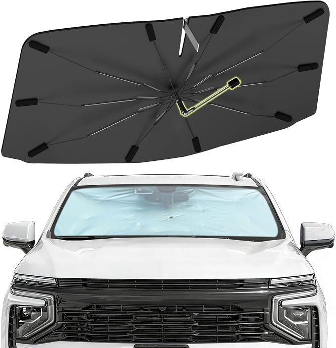 Windshield Sun Shade Fit for Chevrolet Suburban 2021-2026, Umbrella Shades | Custom Foldable Front Window Sunshade with 360° Rotating Shaft, Car Shades with UV & Heat Protection by Visufy