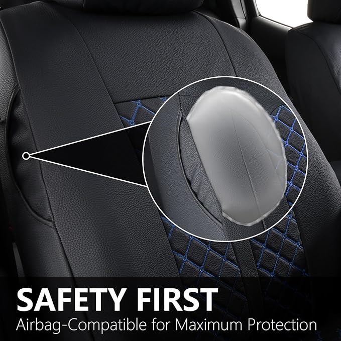 Truckiipa Tacoma Leather Seat Covers Front Pickup Truck Seat Covers Custom Fit for 2005-2015 Toyota Tacoma Double Crew Cab, Front Pair, Black&Blue - Image 3