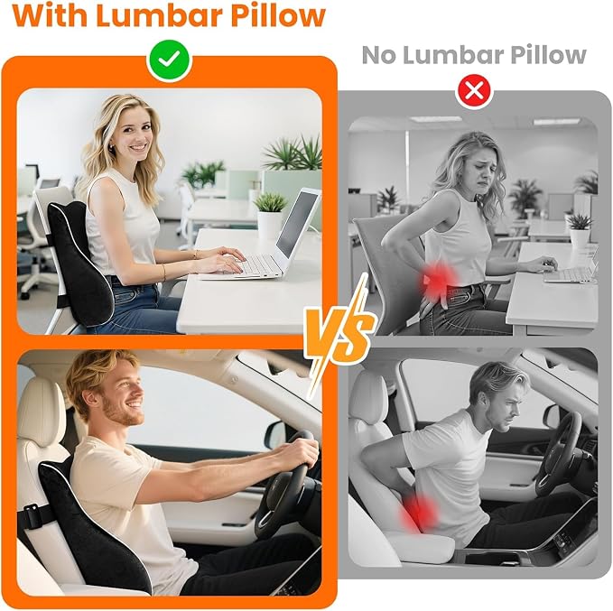 CloudBliss Lumbar Support Pillow, Memory Foam for Office, Standard, Black | Ergonomic High-Density Memory Foam, Adjustable Straps, Washable Mesh Cover, Lower Back Support for Office, Gaming & Car Seat - Image 3