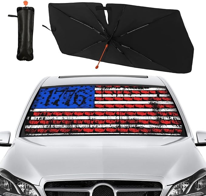American USA Flag Car Windshield Sunshade Umbrella USA Flag Sun Shade for Car Windshield Umbrella Upgraded Sunshades Blocks UV & Heat Front Window Shades for SUV Sedan Auto - Image 2