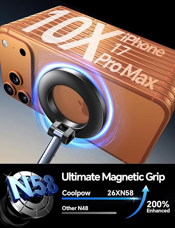 Coolpow【Newest Vacuum Magnetic Phone Holder for Car Phone Holder Mount【Movable Vacuum Suction】 Magsafe Car Mount Cell Phone Holders for Your Car Accessories for Women Men for iPhone 17 16 -Black - Image 4