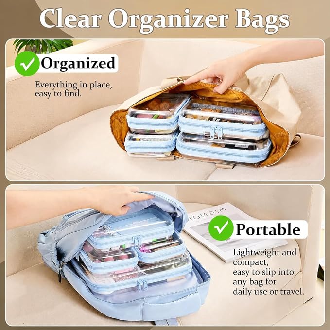 3-PCS Medium Clear Hard Shell Zipper Pouches, Clear Zipper Bags (3M, Pink) | Toiletry Bag for Travel, CLear Diaper Bag, Toiletry Pouch, Travel Organizer, Cosmetic Bag,Toy Storage Bins (M+3S) (Baby Blue) - Image 3