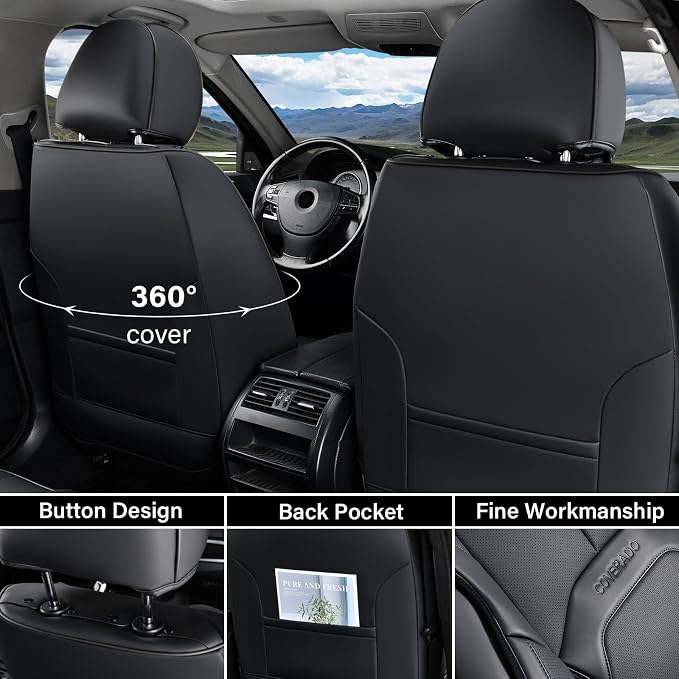 Coverado Automotive Seat Covers, Leather Seat Covers Front Seat, Luxury Car Seat Covers with Lumbar Support, Front Driver Seat Covers, Car Seat Protector Waterproof Universal Fit Most Cars(Black) - Image 2