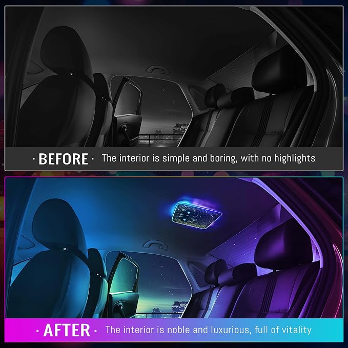 Universal Car Roof Dome Lights Replacement,Adjustable LED Ceiling Lamps Assembly w/Touch Screen,Car RV Interior Lighting w/Door Trigger Switch,Over-Head Roof Ambient Light,RGB (Meteor Style) - Image 6