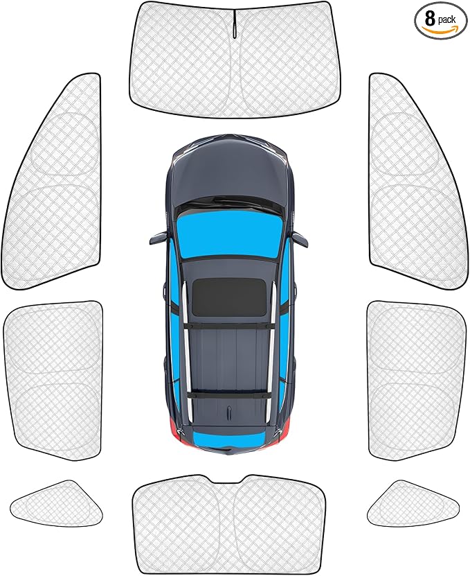 KMF 8pcs Sun Shades for Porsche Macan 2014-2024 Accessories, Thicken Full Window Windshield Sunshade Car Window Covers for Side Rear, UV Block and Blackout Privacy for Car Camping Outdoor by KMF