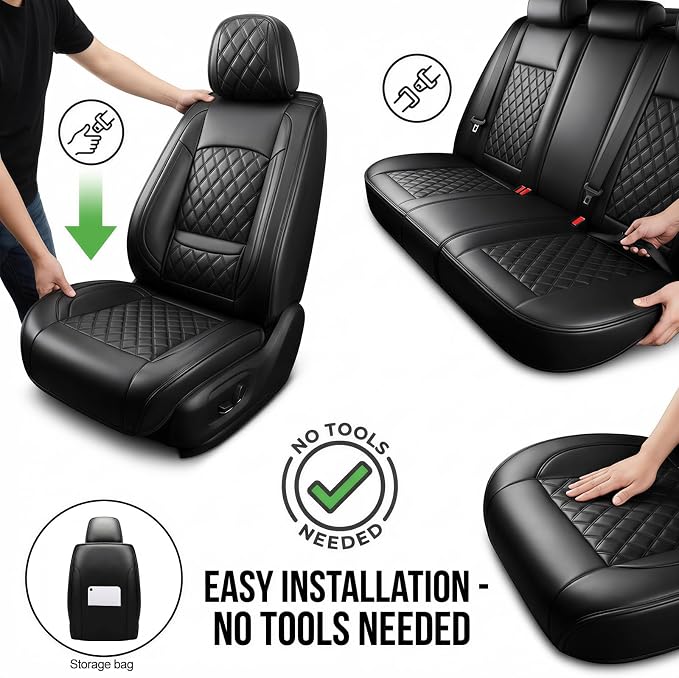 Fit for Tacoma Seat Covers Compatible with Toyota Tacoma 3rd gen 2016-2023 - Waterproof Breathable Leather Automotive Seat Cushions Protector,Airbag Compatible,Only 2 Front seat Covers(Black) - Image 4