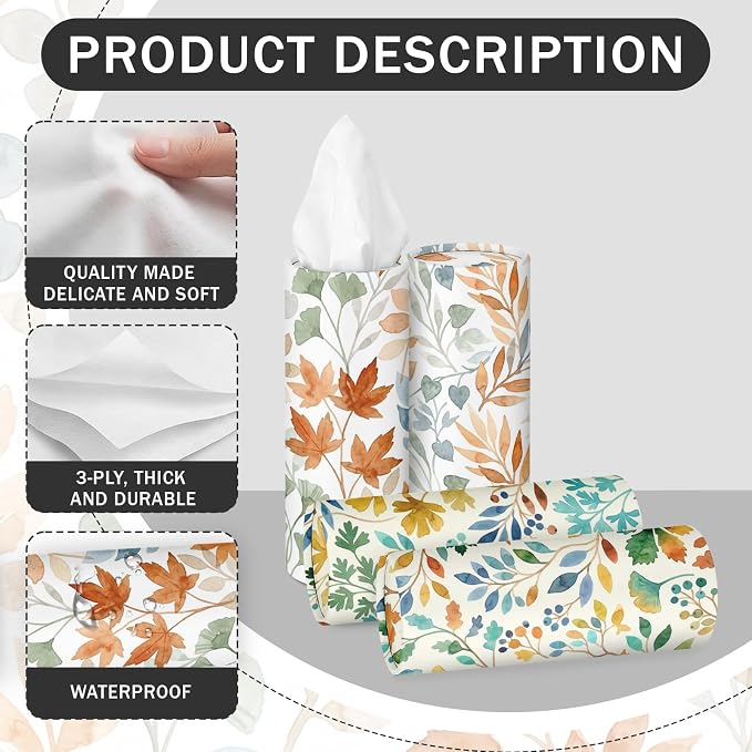 Arttown Car Tissue Holder for Cup Holder Facial Tissues 12 Pack Fall Leaves | Boho Bulk 3-Ply,Refillable Marble Print Cylinder Tissue Boxes,Fit Car Home Office School (600 Sheets Total,50 Sheets Each) - Image 6