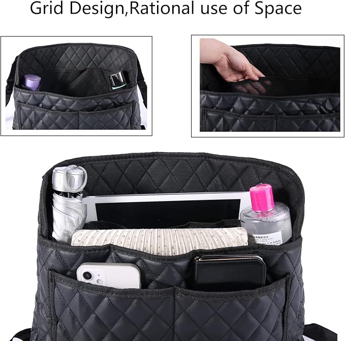 Car Pocket Handbag Holder - Leather Seat Back Organizer Barrier for Backseat Pet, Kids - Black - Image 4