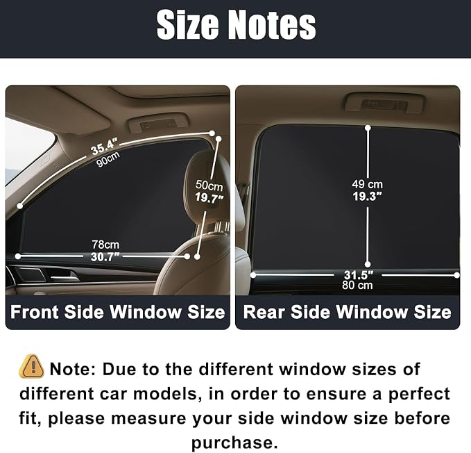 XCBYT Magnetic Car Side Window Shades, 100% Blackout Privacy Curtains | Blackout privacy for camping, naps & work. Keeps your car cool. Fits steel frames only, measure first - Image 5