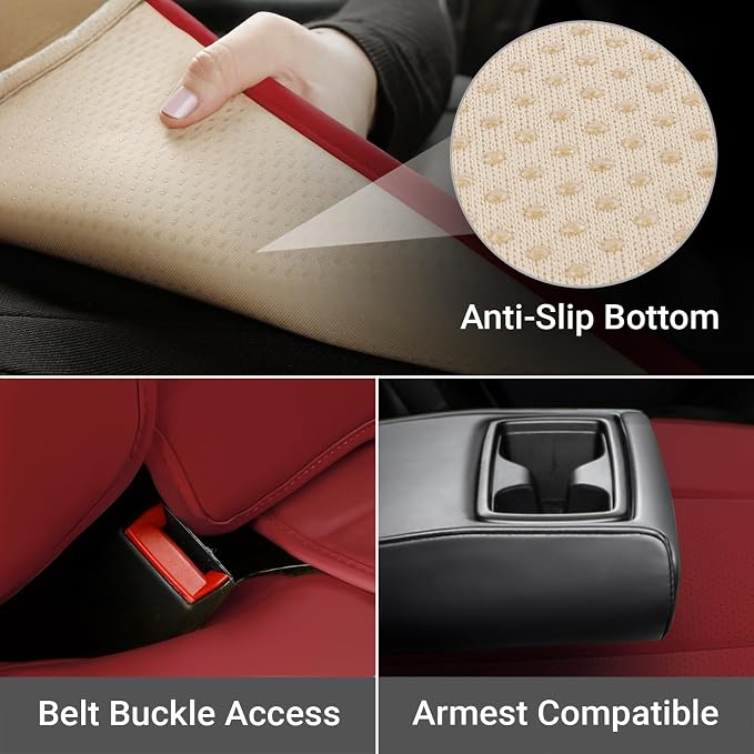 Coverland Custom SUV Car Seat Covers for 2015-2019 Subaru Outback | Premium Waterproof Faux Leather Non-Slip Memory Foam Airbag Compatible Custom Fit Interior Protector [Rear Seat-Wine Red] - Image 3