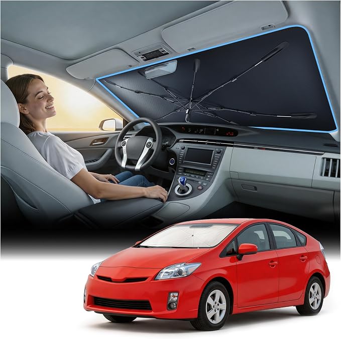 Nmoiss [Vinyl Coating Heat Shield] Windshield Sun Shade Umbrella Custom for Toyota Prius, Protect Car from Sun Rays & Heat Damage Keep Cool and Protect Interior by Nmoiss