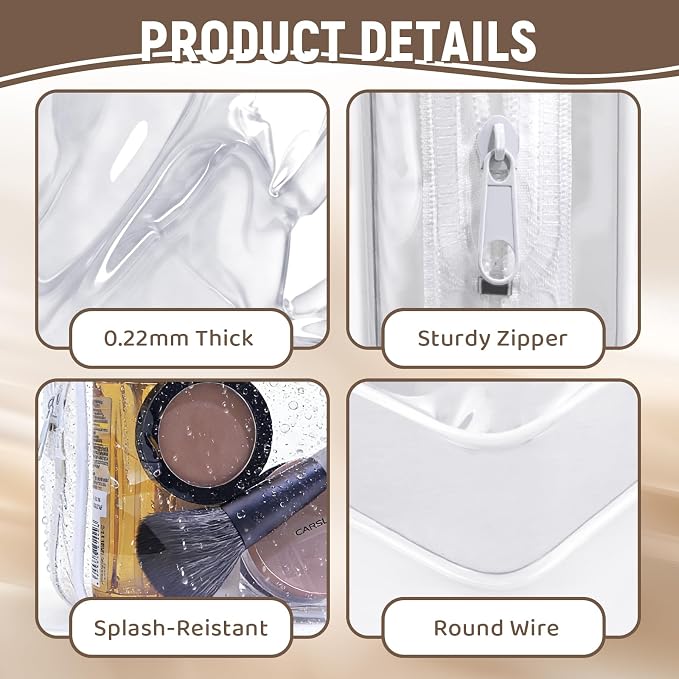 YedsIntu 16 Packs Clear Makeup Bags Cosmetic Storage Bags Waterproof TAS Approved Toiletry Bags PVC Zipper Pouches Organizer Case for Organizing Travel Bathroom - Image 3