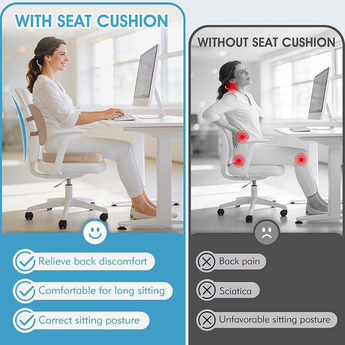 CushZone Seat Cushion and Lumbar Support Pillow for Office Chair, Khaki | Ergonomic Memory Foam for Sciatica Pain Relief & Posture Correction, Non-Slip Chair Cushions for Car, Wheelchair and Travel - Image 5