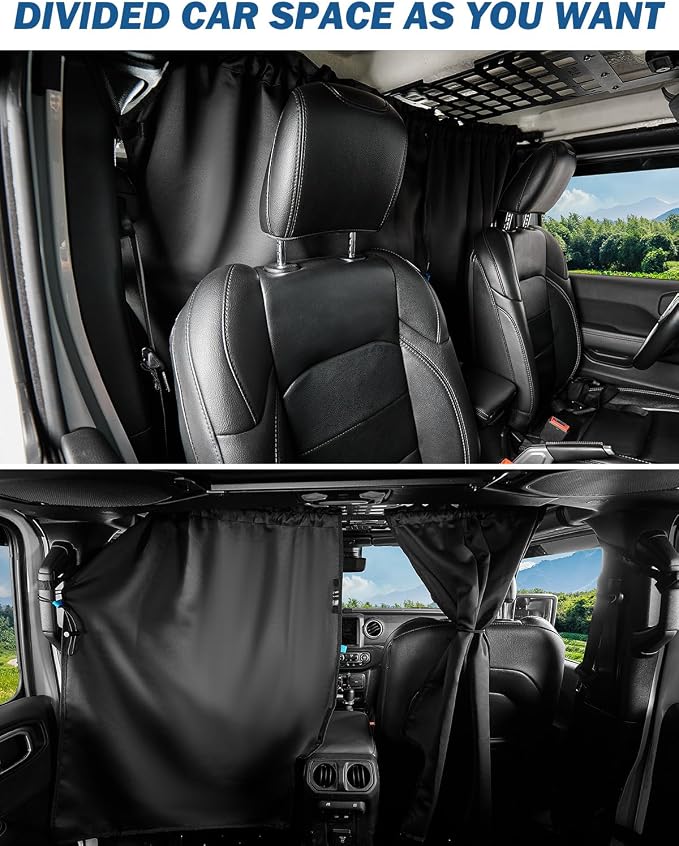 JOYTUTUS Car Privacy Curtain Divider Shade Compatible with 2018-2026 Wrangler JL & Gladiator JT, 99% Opaque Version for Baby Sleeping Travel Camping Nap, Set of 2 Rear Divider Curtain - Image 6