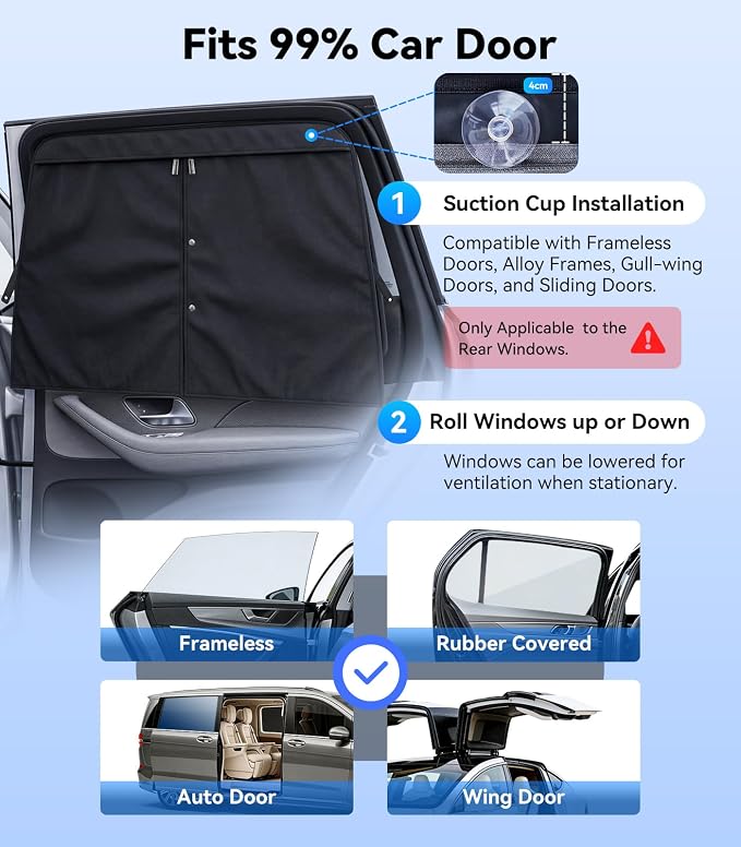 NMoiss 2026 Upgraded Dual-Layer Auto Car Window Shades for Baby 2 PCS | 100% Block Heats, UV Rays & Privacy, Protecting Skin & Eyes, Blackout & Mesh Shade, 5 Oversized Suction Cups - Image 7