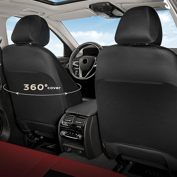 Coverado Car Seat Covers Full Set, Luxury Leather Car Seat Covers, Automotive Front and Rear Mesh Seat Covers, Full Set 5 Seats, Black Red Seat Covers for SUV Sedan Truck - Image 3
