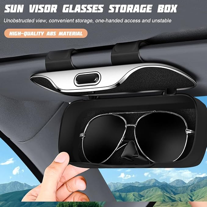 Zipelo 7.09 x 2.56 Inch Car Sun Visor Sunglasses Case, Beige | ABS construction, push-bounce opening, clip-on mounting, holds eyewear tickets and cards, car interior accessories - Image 5