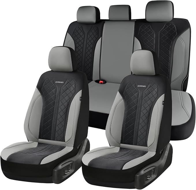 Coverado Car Seat Covers 5 Seats, Seat Covers Full Set, Mesh Breathable Seat Protectors, 5-Piece Spill-Proof White Automotive Seat Covers, Universal Fit for SUV, Sedan, Truck by COVERADOAUTO