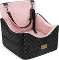 JOEJOY Elevated Dog Car Seat for Small/Medium Dogs up to 35 lbs, Memory Foam Booster Seat with Detachable Washable Cover, Travel-Safe Car Bed with Safety Belts & Storage Pockets, Pink by JOEJOY