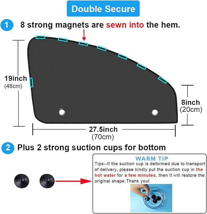 Ovege Car Window Shades Magnetic 2pcs Universal Car Window Screen Mesh Side Window Sun Shade Automotive Window Sunshades for Driver Passenger (Front Seat 2pcs-) - Image 2