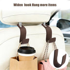 2-Pack Car Headrest Hooks, 1.1-Inch Wide Purse Hangers, Brown | Microfiber leather hooks with built-in metal cores keep purses, groceries and backpacks organized and within reach - Image 3