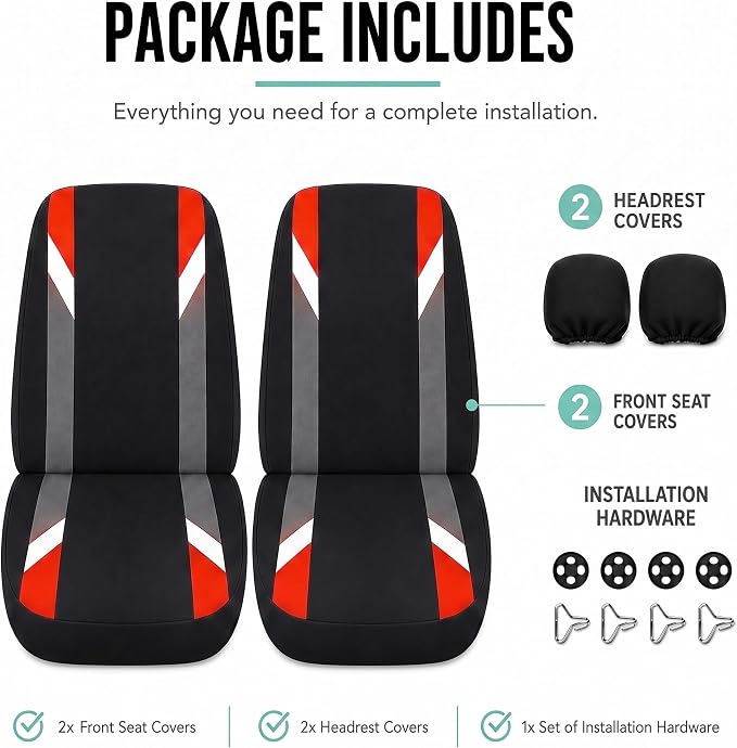 FH Group Front Set Cloth Car Seat Covers for Low Back Car Seats with Removable Headrest, Universal Fit, Airbag Compatible, Seat Cover for SUV, Sedan, Van, Red - Image 7
