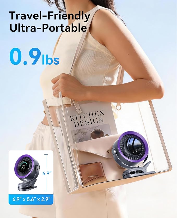 KIMMOO Portable Clip on Fan, 100-Speed Rechargeable USB Fan with LED Display, 360° Rotation & Strong Airflow Desk Fan, Up to 17 Hours Small Battery Fan for Outdoor Travel Camping Treadmill Car (Grey) - Image 8