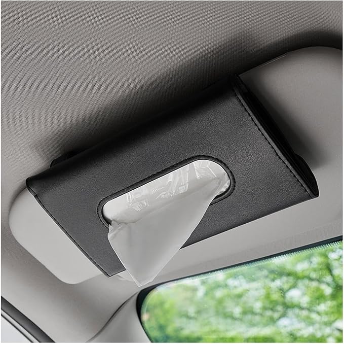 Ohleats Car Tissue Holder, Leather Sun Visor Napkin Holder, Auto Backseat Tissue Mask Case Dispenser for Most Vehicles, Universal Interior Car Accessories Hanging Tissues (Black) by Ohleats
