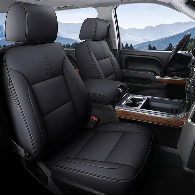 Coverado Full Set Seat Covers Faux Leather(Black) Easy Install,Waterproof, Custom Fit Chevy Silverado/GMC Sierra (2007-2013/2019-2025 1500; 2020-2025 2500HD/3500HD) Crew/Double/Extended Cab by COVERADOAUTO