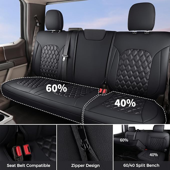 Huidasource Wrangler JL Seat Covers 4 Door 2018-2026 Without Rear Cupholder | Waterproof Leather Car Seat Covers Full Set, Custom Seat Cushion Covers Fit for Jeep Wrangler JL 4-Door (Full Set/Black) - Image 2