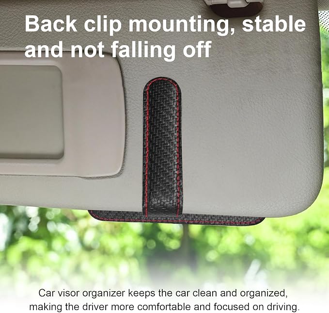 Augeny Car Sun Visor Organizer, Auto Visor Organizer and Storage, Registration and Document Holder, Vehicle Accessories for Sunglasses Document Card Pen Driver License (Carbon Fiber Red Line) - Image 6