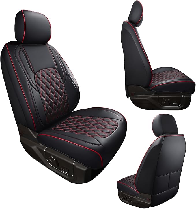 Huidasource Custom Fit Ford F150 Seat Covers Waterproof Fit for 2015-2026 F150 SuperCrew & 2017-2026 F250 F350 F450 Super Duty Crew Cab Pickup XL XLT Lariat King Ranch Platinum(Front Pair/Black&Red) - Image 9