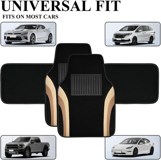 CAR PASS Beige Leather Car Floor Mats, Sporty Waterproof Car Carpet,Universal Automotive Floor Mats Fit for Sedans, Cars, Mid Trucks, Vans, SUV, Set of 4 (Black and Beige) - Image 4