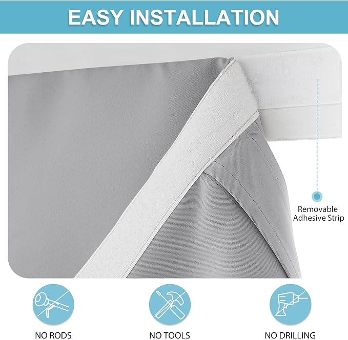RYB HOME Blackout Door Curtain Kitchen Window Curtains, W34 x L40, Grey | Self Adhesive, Privacy, Thermal Insulated, For Patio Kitchen Front Entry Front Back Door Glass Window, Renter Friendly - Image 2
