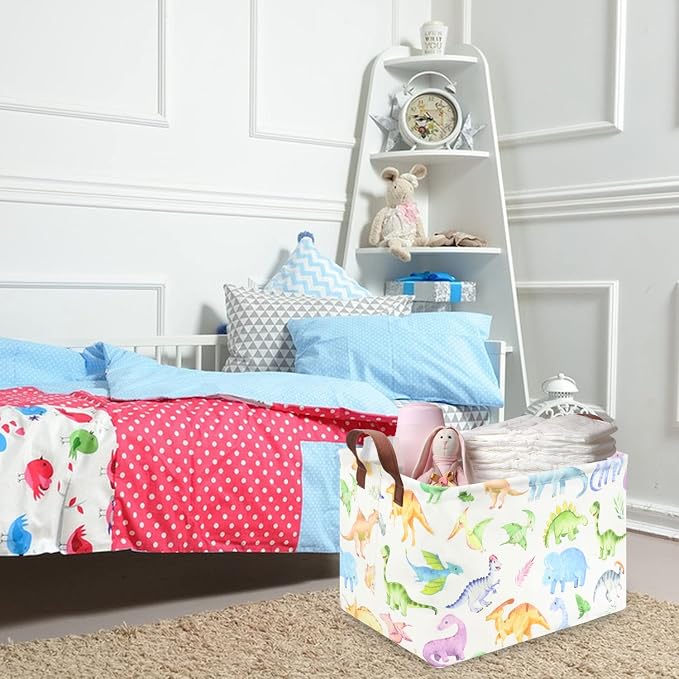 Rectangle Dinosaur Basket,Kids Toy Storage Bin,Storage Bins Organizer for Boys Nursery Hamper,Baby Room Decor,Gift Basket for Boy and Girl(Dinosaurs) - Image 3