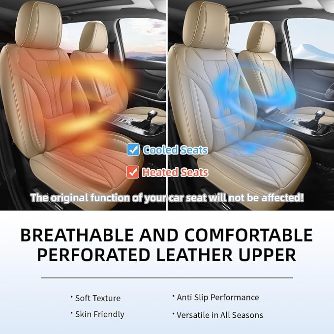 HChengkikz Car Seat Covers Full Set, Full-Wrap Faux Leather (Beige) | Universal Fit for SUV Truck Pickup Sedan, Waterproof with Memory Foam Lumbar Support, Airbag Compatible - Image 9