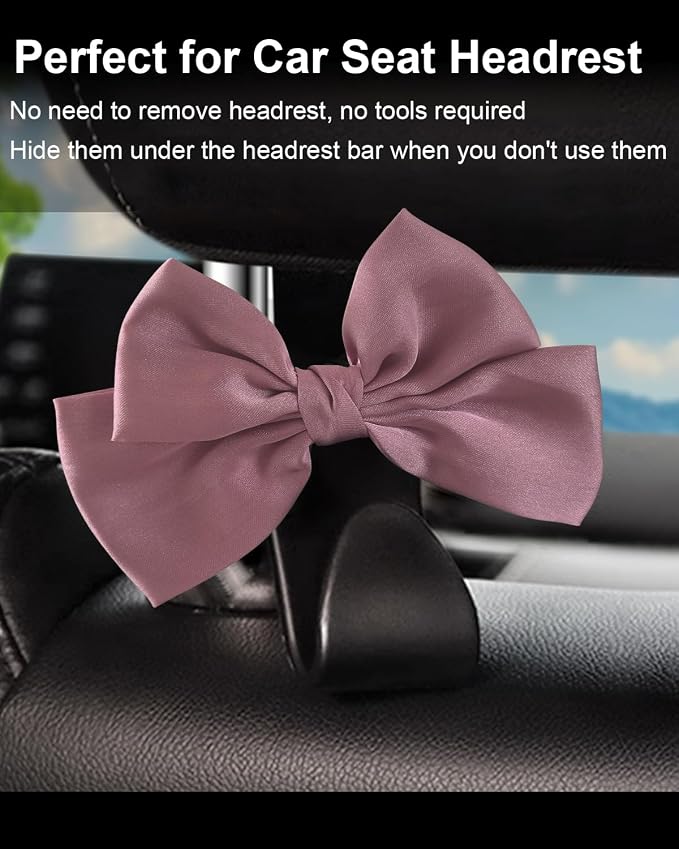2 Pack Car Purse Hooks, Headrest Hooks for Cars, Leather pink | Car Bag Hanger for Groceries, Coats, Umbrellas and Daily Essentials, Bow-Shaped Car Interior Organizer for Handbags and Bags - Image 3