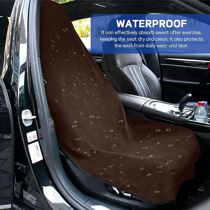 Waterproof Car Towel Seat Cover, Sweating Non Slip Car Seat Cover Protector for Gym Workout, Running, Swimming, Beach and Hiking, Machine Washable, Universal Fit for Front Seats (Brown) - Image 5
