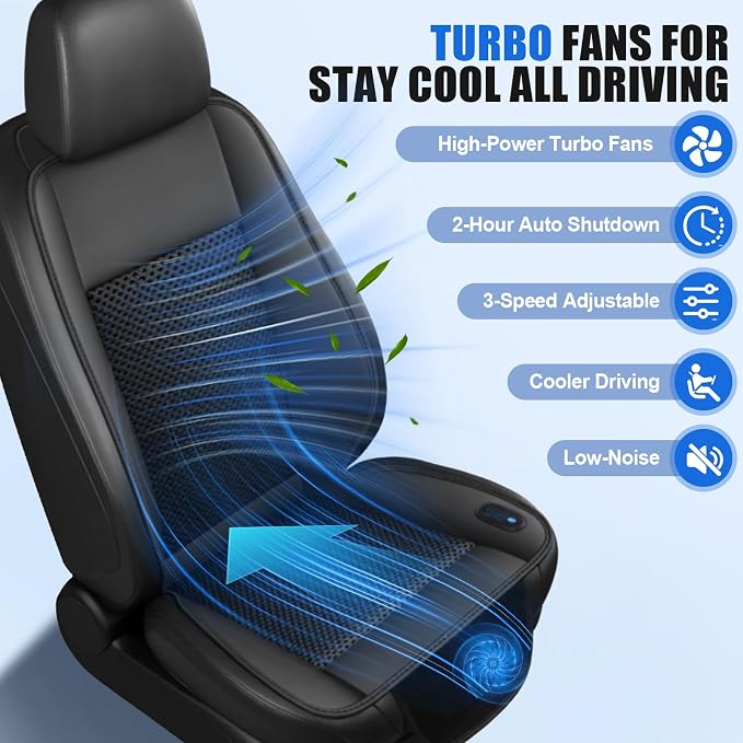 Cooling Car Seat Cushion – 3 Speeds Adjustable | Ventilated Car Seat Cover for Cars Without AC, Breathable Automotive Cooling Seat Covers for Cars, 12V Plug & Play, Black - Image 3