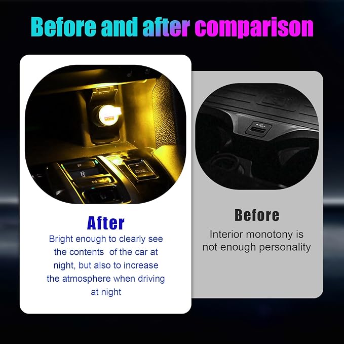 4 PCS USB LED Car Interior Atmosphere Lamp, Portable Mini LED Night Light, Plug-in USB Interface Trunk Ambient Lighting Kit, Universal Interior Car Accessories (Yellow) - Image 5